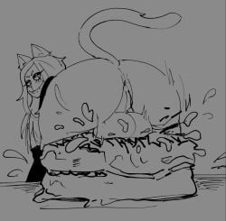 solo solo_male male male_only 1boy fur furry furry_only furry_male furry_tail furry_ears furry_ass sketch monochrome gray_background simple_background oc original_character valyrie_alvarose_(valavari) feline felid felis feline_humanoid humanoid humanoid_genitalia cat_ears cat_tail rear_view looking_at_viewer looking_back smile smiling smiling_at_viewer fangs fangs_out long_hair half-closed_eyes raised_tail anus thighs thick_thighs thick_ass ass ass_focus butt butt_focus topwear topwear_only bottomless bottomless_male bottom_heavy anthro anthro_only back_view back backsack balls taint perineum big_ass big_butt big_balls bubble_butt bubble_ass artist_request