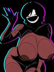 1girl 1girls areolae big_areola big_nipples clavicle cleft_of_venus cracked_mask cracks dark-skinned_female dark_skin dots female female_only friendly hand_on_thigh hanging_breasts high_quality high_resolution highres kaiteton large_breasts leaning leaning_forward leaning_to_the_side looking_at_viewer mask masked_female nightmare_waifu nipple_dip nipples no_sex nude nude_female outline outlined outlines pussy shading solo solo_female thick thick_thighs thighs venus_body very_high_resolution voluptuous voluptuous_female vulva waving waving_at_viewer white_mask wide_hips
