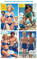 ai ai_generated beach black_hair blonde_hair blue_eyes bullying cheating cheating_mother cheating_wife conjugal_slavery dark-skinned_male dark_skin fantastic_four interracial interracial_sex invisible_woman marvel marvel_comics mr_fantastic namor namor_mckenzie_(sub-mariner) reed_richards seduction stockholm_syndrome sue_richards sue_storm