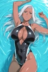 1girls ai_generated alternate_hairstyle athletic athletic_female bare_chest bare_legs bare_midriff bare_shoulders beach beach_towel big_breasts blush breasts brown_skin busty cleavage clouds collarbone curvaceous curvy curvy_body curvy_female curvy_figure dutch_angle feet_out_of_frame female female_only flirting flirting_look floating front_view hair_down high_resolution highleg highleg_bikini hourglass_figure hourglass_figured_female light-skinned_female light_skin long_hair loose_hair lying_down lying_on_back mabui mature mature_female milf naruto naruto_(series) naruto_shippuden navel ocean one-piece_swimsuit open_mouth outdoors partially_submerged pinup revealing_clothes revealing_swimsuit seducing seduction seductive seductive_body seductive_eyes seductive_gaze seductive_look seductive_mouth seductive_pose seductive_smile solo string_bikini swimsuit teal_eyes toned toned_female towel trj viewed_from_above voluptuous water wet wet_body wet_skin white_hair wide_hips