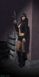 1girls 2020 3d 3d_(artwork) absurd_res armed asian_female assassin beautiful_girl bikini_top black_bikini_top black_hair black_hair_female black_high_heeled_boots black_jean_shorts black_shorts brown_eyes chain chain_belt choker cleavage denim_shorts emotionless emotionless_female female_assassin female_only fishnets high_heeled_boots high_resolution highres holding_gun indifferent jean_shorts large_breasts mature_female navel original racelad short_hair short_hair_female short_shorts taking_cover tammy_woo tomboy uncaring_female uninterested_female watermark