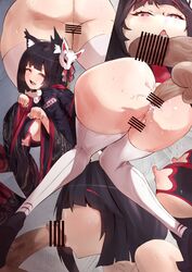 agovitch anal animal_ears ass azur_lane bar_censor bent_over black_hair cat_ears censored cum_in_ass dark-skinned_male fellatio female japanese_clothes kimono oral paw_pose penis short_hair thighhighs white_legwear yamashiro_(azur_lane)