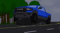 animate_inanimate axionuwu car digital_media_(artwork) expansion feral genitals growth hi_res hyper hyper_growth living_car living_machine living_vehicle machine male metal penis plant ram1500 ram1500trx ramtrx road sequence sky solo tree vehicle