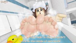 1girls 3d 6_toes artist_name bathroom bathtub deviantart dialogue duck english_text feet female female_only foot_fetish mirror roblox robloxian rodogs soles tagme text toes towel towels water wrinkled_feet wrinkled_soles