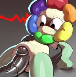 animate_inanimate anthro blush blushcrunch_studio bodily_fluids dandy's_world dandy_(dandy's_world) duo elemental_creature flora_fauna flower flower_creature genital_fluids genitals humanoid male male/male monkiebrained null penis plant precum punishedtooner roblox simple_background sweat toon_(dandy's_world)