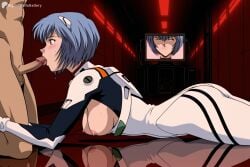 digitalwaifugallery ai_generated patreon seductive sexy uncensored watermark hi_res high_quality high_resolution ayanami_rei 1girl plugsuit fellatio hetero 1boy penis white_bodysuit blue_hair breasts oral clothed_female_nude_male nipples short_hair bodysuit from_side nude blush lying breasts_out reflection solo_focus interface_headset medium_breasts red_eyes indoors testicles ass tongue television sweat