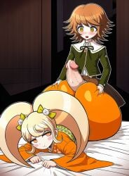 1boy 1femboy 1girls absurd_res absurdres ai_generated annoyed annoyed_expression ass ass_bigger_than_head ass_grab ass_up assjob bed big_ass big_butt big_cock big_dick big_penis blonde_female blonde_hair blush blushing blushing_femboy blushing_male brown_hair brown_skirt butt butt_bigger_than_head butt_grab buttjob clothed clothed_buttjob clothed_sex cum cumdrip danganronpa danganronpa:_trigger_happy_havoc danganronpa_1 danganronpa_2:_goodbye_despair danganronpa_2x2 erect_penis erection fat_ass female femboy fujisaki_chihiro grabbing_another's_ass grabbing_ass grabbing_butt grabbing_from_behind green_eyes green_shirt hair_ornament hands_on_another's_head hands_on_ass hot_dogging hotdogging huge_ass huge_butt huge_cock huge_dick huge_penis hung hung_femboy hung_trap kimono large_ass large_butt large_cock large_dick large_penis looking_back male novelai on_bed orange_eyes orange_kimono penis penis_out pigtails pout pouting saionji_hiyoko shortstack simple_background small_but_hung stable_diffusion white_shirt
