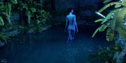 1girls 3d alien ass avatar back_view big_ass blue_skin cyanthree female na'vi nude outdoor_nudity outdoors solo