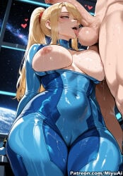 curvaceous curvaceous_female curvaceous_figure curvy curvy_body curvy_female curvy_figure curvy_hips female thick ai_generated uncensored miyuai voluptuous voluptuous_body voluptuous_female metroid samus_aran 1girl heart fellatio ponytail rating:explicit moon oral penis 1boy breasts hetero blonde_hair blue_eyes nipples star_(sky) zero_suit large_breasts solo_focus long_hair bodysuit licking mole cum_in_mouth sky artist_name full_moon space spacecraft spaceship spacesuit breasts_out licking_penis licking_balls testicles