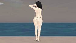 1girls ass ass_focus back back_view beach black_hair black_hair_female blake_belladonna long_hair long_hair_female nude_female ocean rwby solo_female theblackbirdcalls
