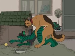 anal anal_penetration animated anthro anthro_on_feral bestiality canid canine canis digital_media_(artwork) doghouse domestic_dog dominant dominant_feral duo feral german_shepherd grass green_body herding_dog jeffusherb knot loop male male/male mammal outside pastoral_dog penetration pixel_(artwork) pixel_animation plant questionable_consent submissive submissive_anthro zoophilia