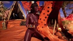 3d 3d_animation blowjob cum_on_body dark-skinned_female elf_ears female furry kneeling_oral_position tagme video wild_life wildlife_(video_game)