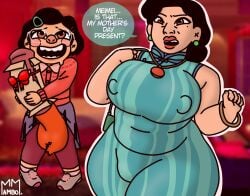 animal_genitalia beauty_mark belly big_ass big_breasts big_butt big_penis big_thighs black_hair boobs box breasts chinese_clothes chinese_dress futanari glasses green_clothing imminent_incest imminent_sex mei_lee ming_lee mother_and_daughter mothers_day nipples nipples_visible_through_clothing present puffy_pussy ribbon thick thick_ass thick_thighs tits turning_red