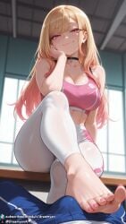 1girls ai_generated barefoot big_breasts blonde blonde_female blonde_hair breasts closed_mouth crossed_legs curvy curvy_body curvy_female dreamyan_ai feet female female_focus foot_fetish foot_focus footjob gym gym_uniform hi_res high_quality high_resolution highres huge_breasts kitagawa_marin large_breasts leggings looking_at_viewer male_pov marin_kitagawa my_dress_up_darling pink_eyes pov seductive seductive_eyes seductive_look seductive_mouth seductive_pose seductive_smile sitting smile smiling solo solo_female solo_focus sono_bisque_doll_wa_koi_wo_suru sports_bra sportswear thick_ass thick_thighs thighs tight_clothing tight_fit toes uncensored