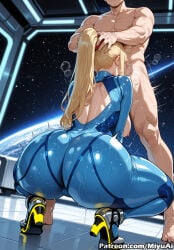 curvaceous curvaceous_female curvaceous_figure curvy curvy_body curvy_female curvy_figure curvy_hips female thick ai_generated uncensored miyuai voluptuous voluptuous_body voluptuous_female metroid 1girl ponytail samus_aran ass blonde_hair 1boy muscle hetero long_hair fellatio squatting breasts large_breasts bodysuit solo_focus oral implied_sex implied_oral implied_fellatio implied_deepthroat hand_on_head heavy_breathing motion_lines ass_focus huge_ass
