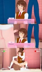 18yo 3d anal bathroom bathroom_sex bbc biting_knuckle black_male brown_hair bwc casting comic cute_guy cute_male dark-skinned_male dark_blonde_hair dark_green_hair dark_skin double_anal double_penetration double_teamed gay gay_sex gay_threesome hard_pound homoerotic koikatsu multiple_panels nervous_smile offering_money original_character original_characters recording recording_video threesome