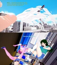 1boy 3d 3girls charlotte_strema cum destruction ejaculation english_text female francine_investa giant_male green_hair huge_cock koikatsu male nude object_penetration oc original original_character penis pink_hair riviera_pequena stepsibling text train urethral_insertion xavier_huge xavierhuge