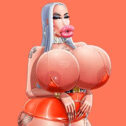 1girls 2026 2d 2d_(artwork) anime anime_girl big_breasts bimbo bimbo_body bimbo_lip bimbo_lips bimbofication bimbofied black_nail_polish black_nails breasts choker gold_jewelry huge_breasts hyper_breasts long_nails lvst_inc. plump_lips solo solo_female