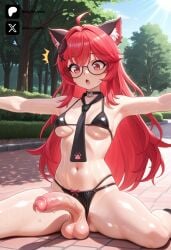 1futa ai_generated breasts cock colored dick erection futa_only futanari futanari/female futanarization light_skin light_skinned_futanari nickythecreator penis sexy sexy_body sexy_pose testicles uncensored veiny_penis nanally_(neverness_to_everness) nanally neverness_to_everness 1girl animal_ear_fluff animal_ears black-framed_eyewear cat_ears hair_ornament long_hair navel red_eyes red_hair skindentation x_hair_ornament bikini black_bikini black_necktie bow clothing_aside glasses necktie string_bikini swimsuit day outdoors tree looking_at_viewer looking_down looking_down_at_viewer medium_breasts open_mouth sitting small_breasts spread_legs surprised surprised_expression surprised_face tits ahoge armpits black_choker choker huge_penis outstretched_arms solo spread_arms stomach wariza clothing from_front front_view