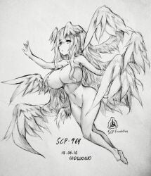 1girls 2d angel angel_wings big_breasts female female_focus female_only humanoid scp-469 scp_foundation solo solo_female solo_focus white_body white_skin white_wings wings