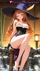 1girls 2025 ai ai_assisted ai_generated anime anime_style bamboo bare_shoulders barefoot black_gloves blush breasts brown_eyes brown_hair corset dragon&#039;s_crown feet female gloves hat hentai hi_res high_quality high_resolution highres long_hair looking_at_viewer natsuyoru nipples no_panties one_eye_closed patreon purple_gloves pussy sitting soaking_feet solo sorceress_(dragon&#039;s_crown) stable_diffusion toenails toes tongue tongue_out vagina voluptuous voluptuous_female water wet witch_hat