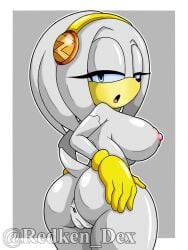 accessory anthro anus areola ass big_butt black_nose blue_eyes blue_sclera border clothing echidna eyelashes fan_character female fur genitals gloves gloves_only grey_background grey_body grey_fur hair_accessory hairband handwear handwear_only hi_res looking_at_viewer looking_back looking_back_at_viewer mammal monotreme mostly_nude nipples nude open_mouth pink_areola pink_nipples pussy rear_view redken_dex sega simple_background solo sonic_(series) sonic_the_hedgehog_(series) thick_thighs white_border wide_hips yellow_body yellow_clothing yellow_fur yellow_gloves yellow_handwear zeta_the_echidna