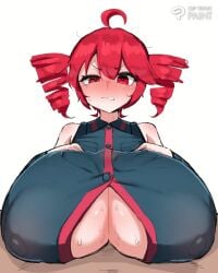 1boy 1girls 2d 2d_(artwork) ahoge alternate_version_available angry angry_expression big_breasts big_nipples blush blush_lines bouncing_breasts breasts cleavage cleavage_cutout clothed clothed_female clothed_female_nude_male clothing engulfing_paizuri female gigantic_breasts hands_on_breasts heart hearts_around_body hearts_around_head huge_breasts huge_nipples hyper hyper_breasts japanese_text kasane_teto large_breasts male massive_breasts motion_lines nipple_bulge nipples nipples_visible_through_clothing nude nude_male outercourse paizuri pubes red_eyes red_hair sintaro_okabe straight stray_pubic_hair sweat sweating text titjob twin_drills unbuttoned unbuttoned_shirt utau white_background
