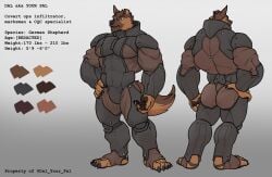 anthro ass canid canine canis character_sheet claws dal_(dal_your_pal) domestic_dog furry gay german_shepherd homosexual male male_only muscles muscular muscular_male solo solo_focus solo_male suit tail trencalos
