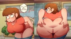 1girls absurd_res alexis_(craig_of_the_creek) alternate_version_available anus anus_peek ass ass_focus back_view backboob bent_over big_ass big_breasts black_eyes blush bottom_heavy breasts breasts_bigger_than_head brown_hair bubble_butt busty cartoon_network clothed clothing craig_of_the_creek curvaceous curvy curvy_female dialogue digital_media_(artwork) ear_piercing earrings english_text eyebrows eyelashes fat_ass female female_focus female_only glistening glistening_body hi_res hourglass_figure huge_ass huge_breasts imminent_rimming imminent_sex light-skinned_female light_skin looking_at_viewer looking_back motion_lines pussy semidraws solo spread_anus sweat sweatdrop sweaty text thick_thighs twitter_link voluptuous voluptuous_female wide_hips