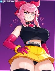 ai_generated big_breasts big_thighs brawl_stars breasts dominant huge_thighs low-angle_view lumilover222 melodie_(brawl_stars) skirt smile thighs