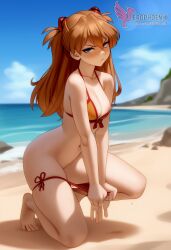 1girls 2d ai_generated areolae ass asuka_langley_sohryu back bare_shoulders beach big_ass bikini bikini_pull bikini_top blue_eyes day erophoenix female female_focus full_body long_hair looking_at_viewer neon_genesis_evangelion ocean orange_hair outdoors pale_skin pale_skinned_female patreon_username red_bikini sky small_breasts solo swimsuit thick thick_thighs uncensored
