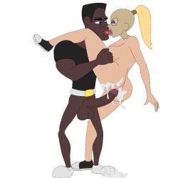 1boy 1girls anal bambook caucasian_female cum cum_in_ass cum_inside cum_on_body dark-skinned_male dripping female fuckergirl(bambook) fuckerman interracial kissing kissing_while_penetrated male male/female tagme tongue_kiss