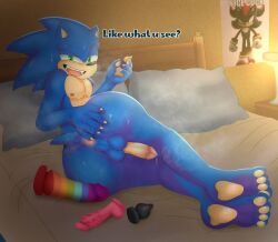 absurd_res anthro ass blue_body body bubble claws clothing dildo eulipotyphlan flickerfur hedgehog hi_res male male/male mammal musk pawpads paws sega sex sex_toy skinny skinny_male smile smiling_at_viewer smirk smirking_at_viewer solo sonic_(series) sonic_the_hedgehog sonic_the_hedgehog_(series) speech_bubble text toy underwear viewer