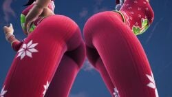 2girls ass ass_to_ass big_ass cozy_commander fortnite jolly_jammer no_sound pajamas screencap standing tagme tight_clothing video