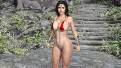 1girls 3d abs alternate_costume amazon belly_button bikini black_hair blue_eyes blue_panties blue_thong bra bracers dc dc_comics diana_prince eyeshadow female female_only goddess heroineadventures(artist) human justice_league lipstick long_hair makeup mascara midriff navel nipples panties partially_visible_nipples pink_nipples pinup red_bra red_lips red_lipstick solo standing stomach superheroine themysciran thick_thighs thighs thong tiara wonder_woman wonder_woman_(series)