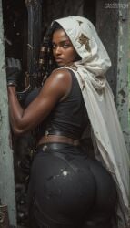 ai_generated big_ass cassstash dark-skinned_female dat_ass dreadlocks league_of_legends senna_(league_of_legends) white_hood