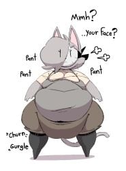 4_fingers aliasing anthro asking asking_viewer belly big_belly big_breasts boots breasts breath churn clothed clothed_anthro clothed_female clothing colored dialogue digital_media_(artwork) domestic_cat ellipsis eye_through_hair fat fat_belly feet felid feline felis female female_anthro fingers footwear fur gata_preobrazhenskaya gata_the_future_russian_kitty grey_body grey_fur gurgle_(sound_effect) hair hair_over_eye interjection legwear maddeku mammal mask morbidly_obese obese obese_female onomatopoeia overweight overweight_anthro overweight_female pointy_ears prick_ears rattiesteps rumbling_stomach russian_blue shaded shoes small_feet solo sound_effects talking_with_viewer text thick_thighs thigh_boots thigh_highs tight_clothing translucent translucent_hair vowelless vowelless_vocalization wearing_mask weight_gain wide_hipped_anthro wide_hipped_female