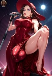 1futa ai_generated big_bulge bulge bulge_through_clothing cleavage dickgirl female futanari intersex mario_(series) pauline pauline_(mario) solo super_mario_bros. super_mario_odyssey tagme yo0001
