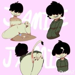cartoon_network completely_nude covered_eyes cum_in_hair edited_official_artwork emo fully_nude goth hoodie jamie_(tawog) medium_breasts painted_fingernails painted_nails short_hair smile spread_anus squirt_puddle tail teenage_girl teenager the_amazing_world_of_gumball