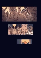 6+boys absurdres ass bald comic completely_nude curly_hair faceless faceless_male gangbang green_eyes green_hair group_sex highres hypnosis mind_control multiple_boys nude old old_man one-punch_man short_hair sunset ttf ugly_bastard undressing veins