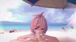 3d animated animation beach beach_outfit blowjob blowjob_face deepthroat doki_doki_literature_club edit edited hair_tied_up high_ponytail koikatsu natsuki_(doki_doki_literature_club) petite petite_female pov pov_eye_contact sneaky_pervert_woman sneaky_sex submissive_eyes submissive_female submissive_look sucking_cock sucking_dick tagme tsundere video