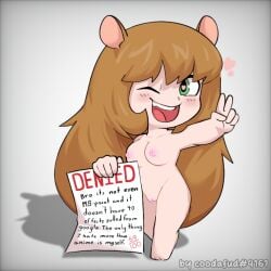 1girls 69 artist_name artist_request blush breasts brown_hair character_request chibi chomik find_the_chomiks furry green_eyes hamster hamster_girl happy heart heart-shaped_pupils heart_eyes long_hair looking_at_viewer naked naked_female open_mouth paper posing roblox roblox_game tag tagme_(artist) teeth_showing