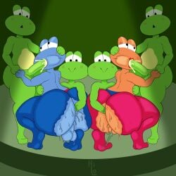 2025 amphibian anal anal_fisting anal_fluids anal_sex anthro ass ass_to_ass balls bandleader big_butt big_penis black_eyes blue_body blue_bottomwear blue_clothing blue_pants blue_skin blush blush_lines bodily_fluids bottomwear clothing crouching cum cum_in_mouth cum_inside digital_media_(artwork) ejaculation eyelashes fellatio female female_orgasm fisting frog frogette genital_fluids genitals green_body green_skin group half-closed_eyes hand_on_belly hand_on_head hand_on_leg hi_res itsme_hilo lipstick looking_at_another looking_at_butt makeup male male/female male/male multicolored_body multicolored_bottomwear multicolored_clothing multicolored_skin narrowed_eyes nintendo oral orange_body orange_skin orgasm pants penetration penile penis penis_in_mouth pussy rear_view red_bottomwear red_clothing red_lipstick red_pants rhythm_heaven sex signature standing sweat thick_thighs torn_bottomwear torn_clothing torn_pants two_tone_body two_tone_bottomwear two_tone_clothing two_tone_pants two_tone_skin vaginal_orgasm