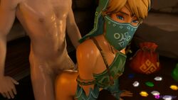 2boys 3d anal anal_penetration animated blonde_hair blue_eyes canon_crossdressing crossdressing doggy_style gerudo_link gerudo_top gerudo_veil hyrule_warriors irispoplar link link_(hyrule_warriors) nintendo no_sound rupee sex source_filmmaker tagme the_legend_of_zelda video yaoi