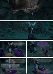 3d_(artwork) absurd_res activision balls bound cave chained chains comic dark_body dark_spyro digital_media_(artwork) dragon drakeledragon duo feral genitals hi_res horn male male/male mythological_creature mythological_scalie mythology penis purple_body purple_eyes red_eyes rope scalie sleeping source_filmmaker_(artwork) spyro spyro_the_dragon text walking wings yellow_balls yellow_body yellow_penis