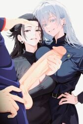 1boy 1boy2girls 2girls 2girls1boy big_balls big_breasts big_penis black_hair blue_eyes cropped cropped_image female_teacher hand_on_penis handjob huge_balls huge_breasts huge_cock huge_cock huge_testicles itadori_yuuji jujutsu_kaisen male_student older_female older_female_and_younger_male photoshop piercings satoru_gojo sensei shitpost student suguru_geto teacher teacher/student teacher_and_student teacher_clothing teacher_fucking_student teacher_pred teachers teaching white_hair younger_male