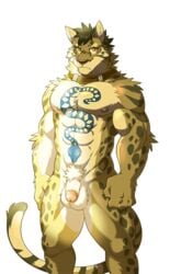 abs anthro balls clouded_leopard digital_media_(artwork) feline fur leopard likulau looking_at_viewer male male_only mammal muscular muscular_male nekojishi nipples nude pecs penis solo spots standing stripes tattoo unknown_artist white_fur