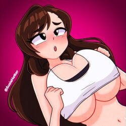 1girls artist_name black_eyes blush breast_squeeze breasts brown_hair cleavage cosplay female final_fantasy final_fantasy_vii large_breasts long_hair navel open_mouth original shiny_skin susie_(susiehatter) susiehatter tifa_lockhart_(cosplay) underboob