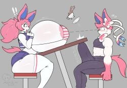 big_breasts big_penis breasts cleavage eeveelution huge_breasts huge_cock mehdrawings penis pokemon pokemon_(species) sylveon thick_thighs wide_hips