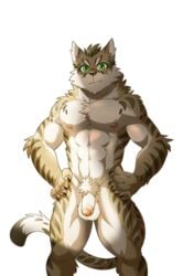 anthro balls digital_media_(artwork) feline flaccid fur humanoid_penis leopard_cat looking_at_viewer male male_only mammal markings muscular muscular_male nekojishi nipples nude penis shu-chi solo standing uncut unknown_artist white_balls